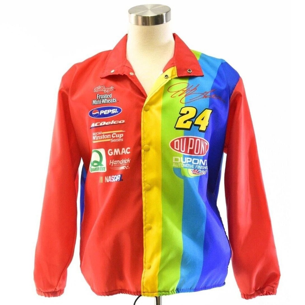 90s Vintage Jeff Gordon Dupont Rainbow NASCAR Jacket Mens L Racing Windbreaker